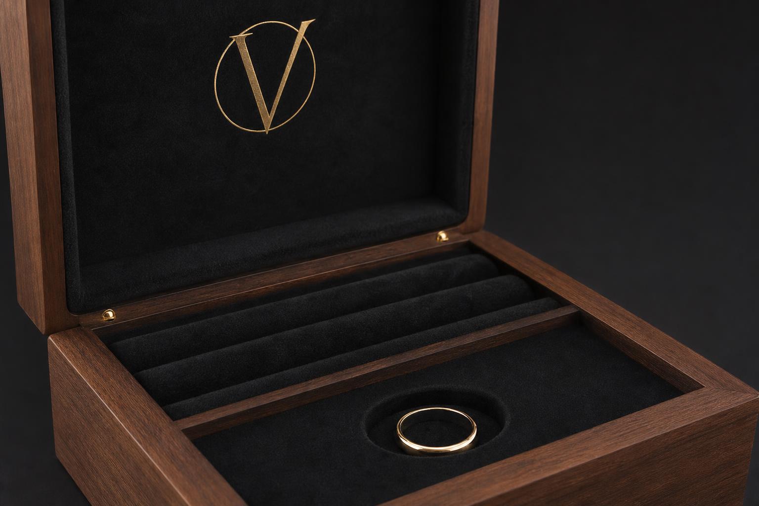 VOW365 walnut presentation box with The Vault compartment